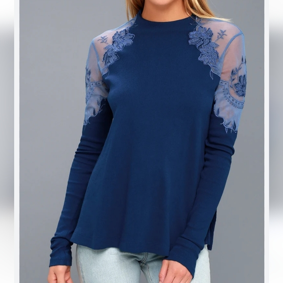 FREE PEOPLE Daniella Illusion mesh insert long sleeve micro ribbed in oc… - Picture 1 of 6